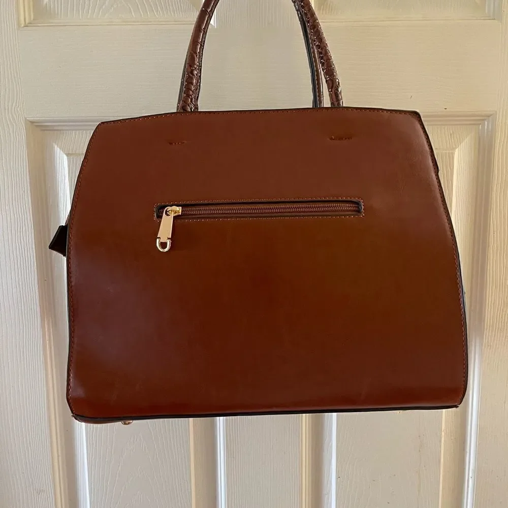NWOT J Francis Brown satchel bag with crocs embossed print on sides & st…